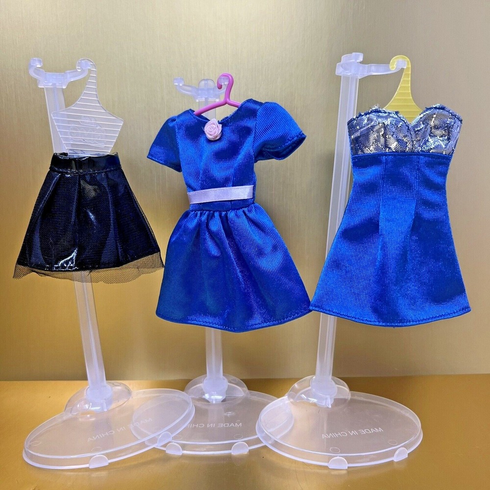 Barbie & Fashion Doll Outfit Clothing Lot of 3 - Black Skirt and Blue‎ Dresses